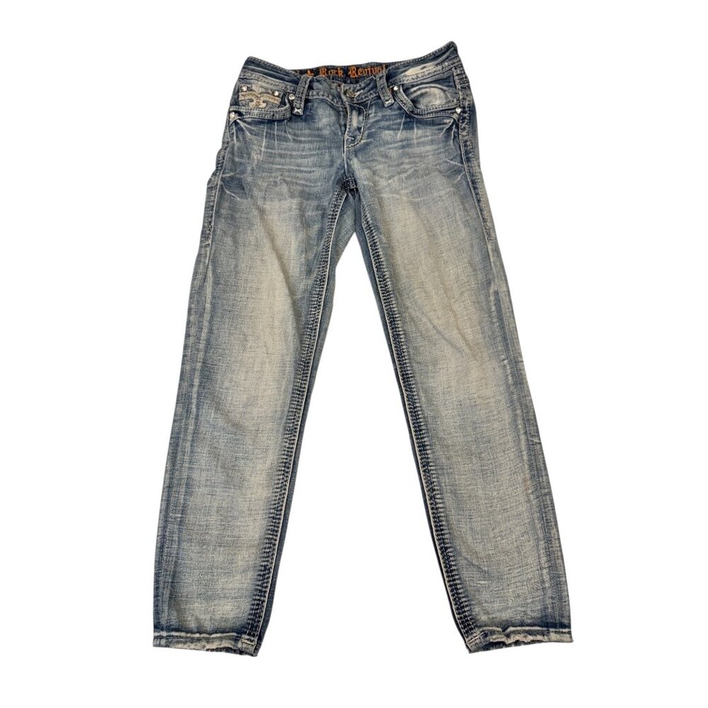 Rock Revival Light Wash Distressed Straight Leg Jeans Z21 Medium Wash Denim